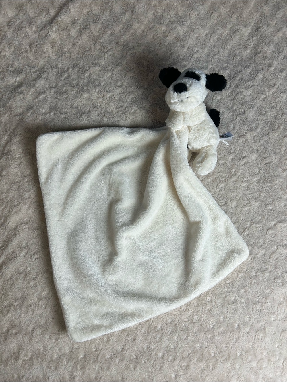 Jellycat Bashful Puppy Dog Lovey Holding Security Blanket Black Cream Off White